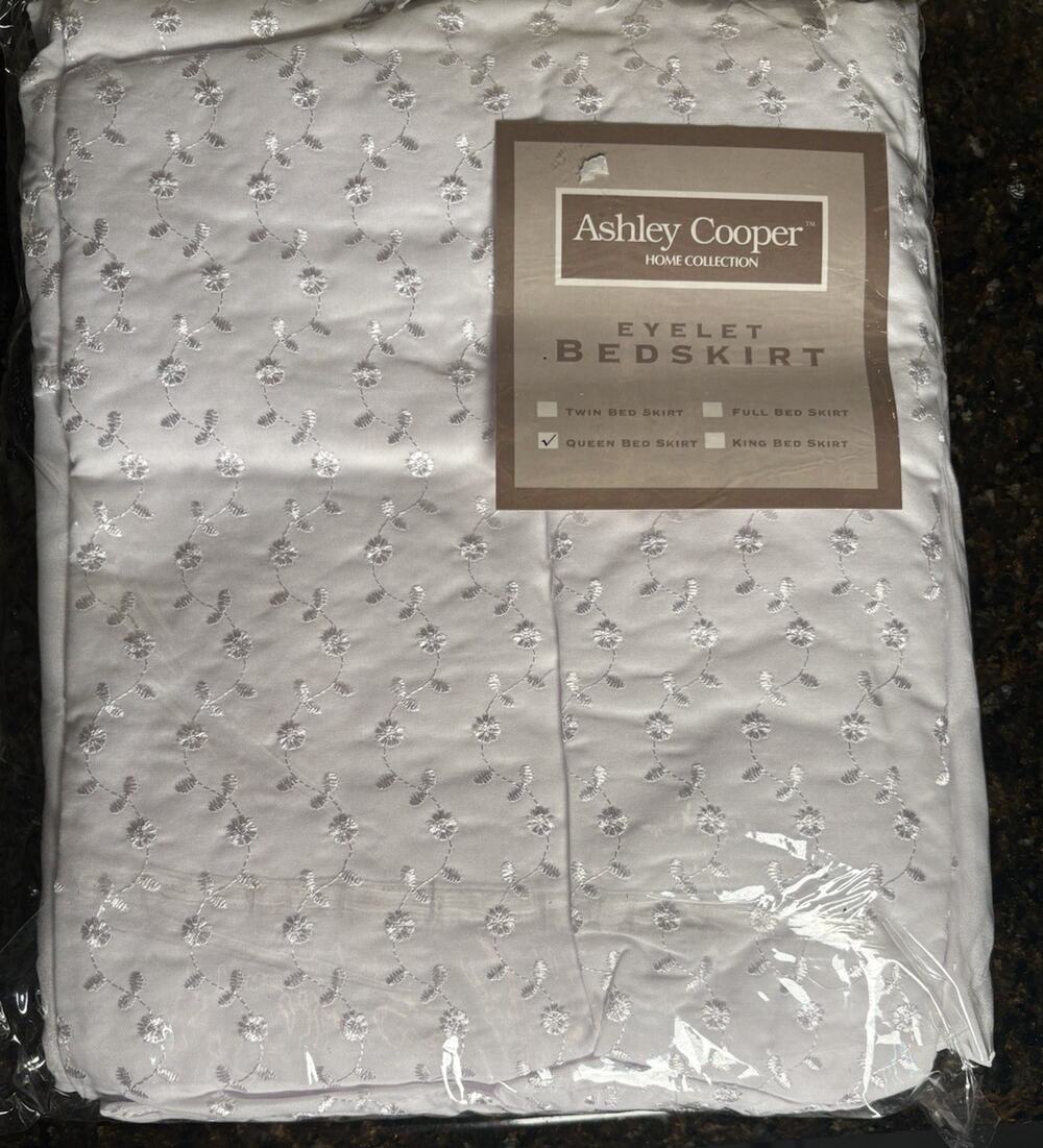 Ashley Cooper White Eyelet Queen Cotton Blend Bed Skirt 17” Drop